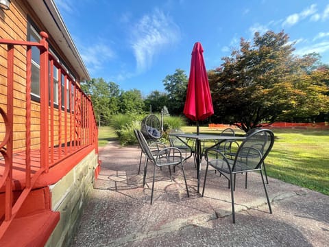 Sunny patio on 18 private acres—ideal for coffee, wine, and mountain views.