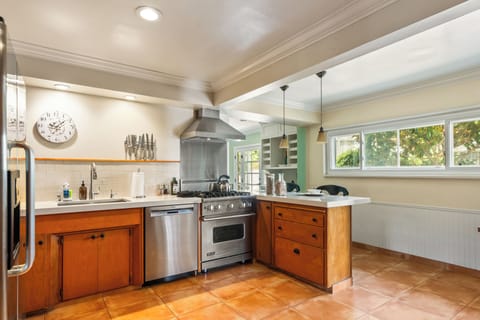 Professional-grade gas range and hood.