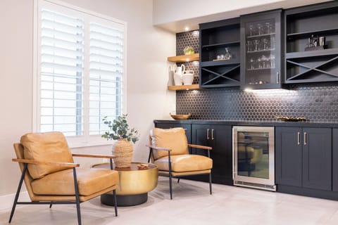 Chic cocktail corner with wine fridge and designer finishes