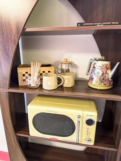 Local coffee + tea, hot water kettle, french press