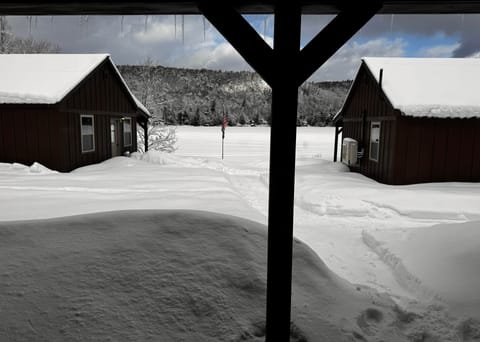 winter view from covered porch