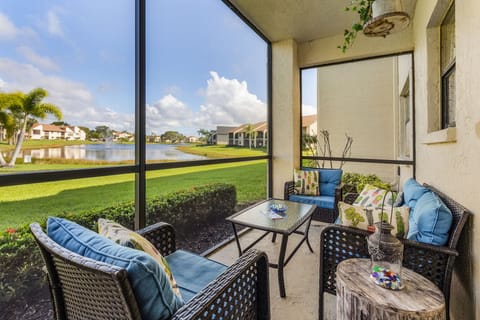 Welcome to The Club at Crystal Lake – your peaceful Fort Myers retreat just minutes from the beach!

Screened lanai overlooking a tranquil pond — a serene spot for coffee or evening wine.