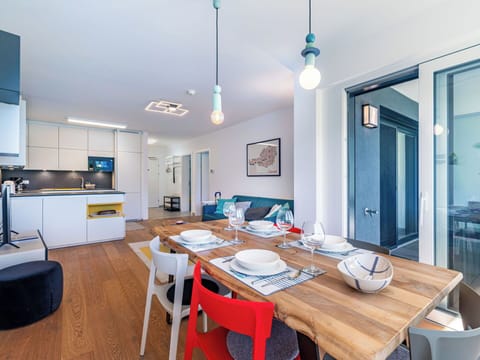 Furniture, Interior Design, Flooring, Kitchen, Floor, Ceiling, Room, Wood, Apartment, Chair