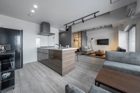Fridge, microwave, electric kettle, toaster