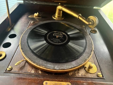Antique gramophone preserved and displayed in the reading nook
