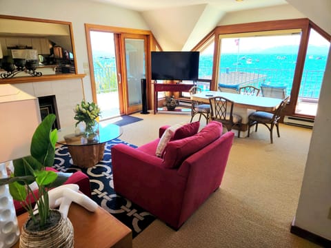 Living room with corner view of the Lake and Marina