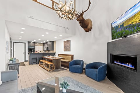 Snow Flower 126 has an open concept living, dining and kitchen area.