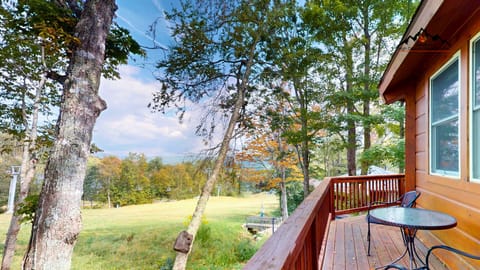 The spacious deck is perfect for evening drinks after skiing, hiking, or biking adventures.