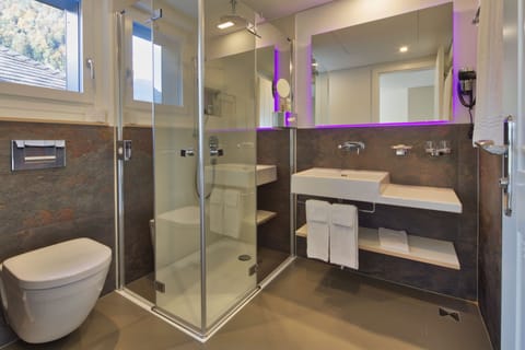 Hair dryer, slippers, towels, soap