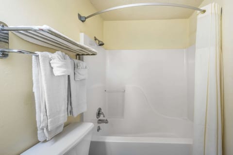 Combined shower/tub, free toiletries, hair dryer, towels