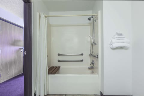 Combined shower/tub, free toiletries, hair dryer, towels