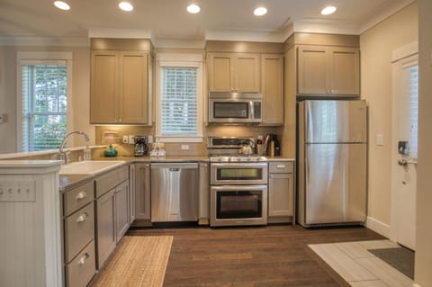 The kitchen is fully stocked for cooking during your stay.