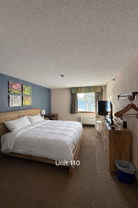 Spacious lodge room offering a king bed and modern HDTV.