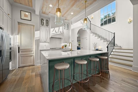 Seating at the island to hang out with friends or play card games