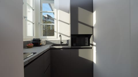 Studio, Balcony, City View | Private kitchen | Fridge, microwave, oven, stovetop