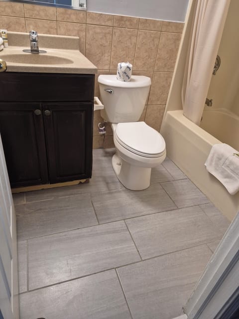 Room, 1 King Bed | Bathroom | Hair dryer, towels