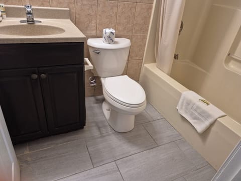 Standard Room, 2 Double Beds | Bathroom | Hair dryer, towels