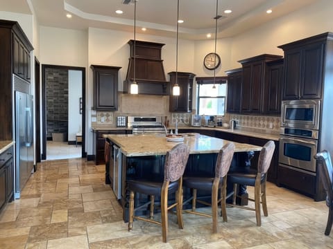 Kitchen. Microwave Wall Oven. 6 Burner Range with one and half oven. 