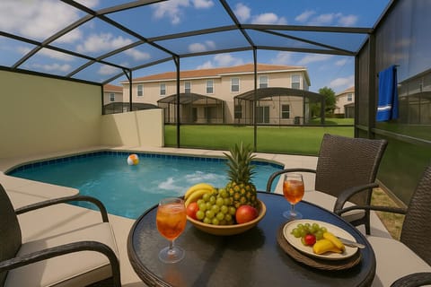 Relax by the pool with fresh fruit and drinks