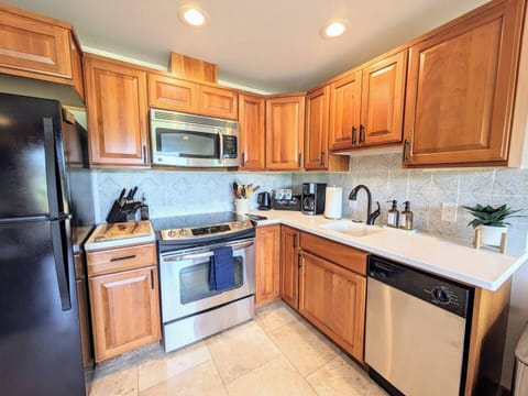 Newly remodeled bright and airy fully stocked kitchen with all large and small appliances included. 
