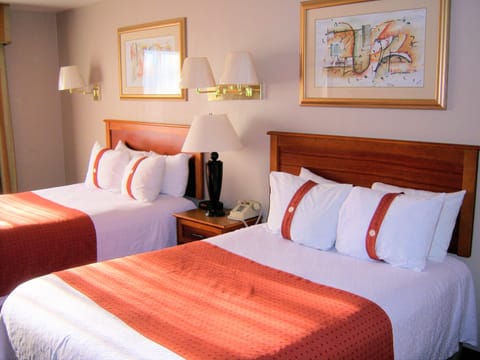 Desk, laptop workspace, blackout drapes, iron/ironing board