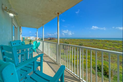 Balcony and beach view.