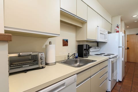 Compact yet efficient galley kitchen for easy vacation meals