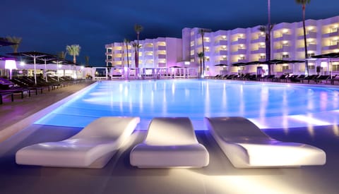 Indoor pool, outdoor pool, pool umbrellas, sun loungers