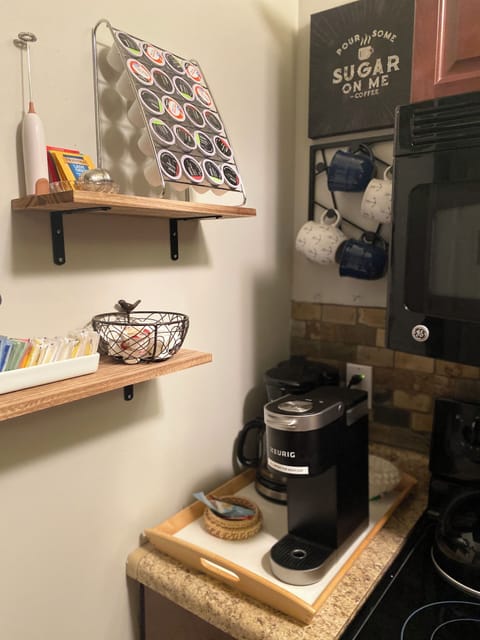 Coffee Bar with Keurig, Regular Pot, French Press, Grinder, Pots, etc.