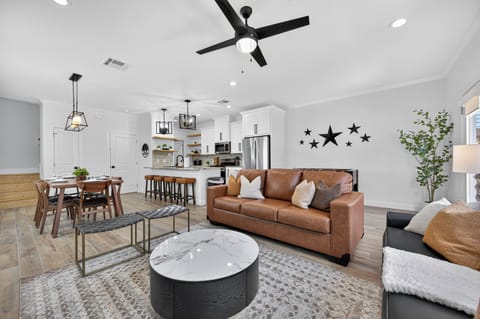 Stylish open-concept design with chic accents and comfortable furnishings.