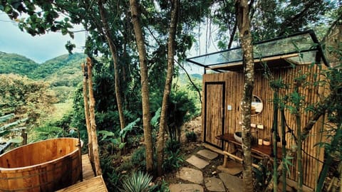 Family Tent, Patio, Garden View | Bathroom | Shower, free toiletries, hair dryer, slippers