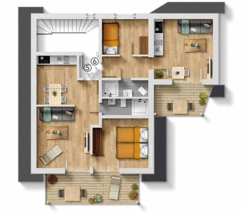 Gesamte 2. Etage bestehend aus Suite 5 & 6 zusammengelegt