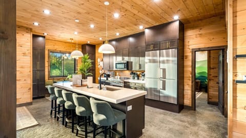 Premium appliances and ambient lighting in the kitchen