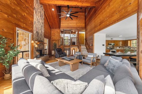 Rustic charm meets modern comfort in this inviting lounge space.