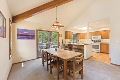 The sliding glass door leads out to the deck