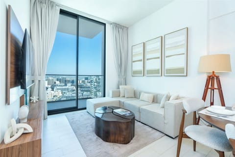 Premium Apartment, Balcony, City View | Living room | 55-inch Smart TV with digital channels
