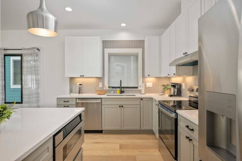 The kitchen has ample counter space and up to date appliances.