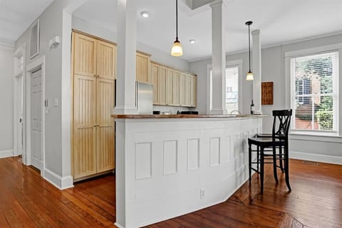 Spacious countertops provide room for cooking, serving, and gathering.