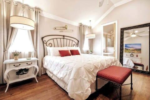 "St Charles" Bedroom with King Bed, Large Closet, Private Bath, Blackout Curtains and Smart Television
