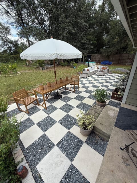 Outdoor dining area and couch