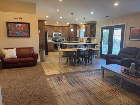 Open great room with kitchen, dining, family room