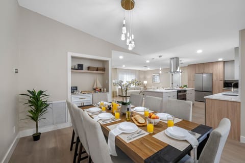 A beautifully designed dining area that seats eight comfortably, perfect for shared meals and laughter.