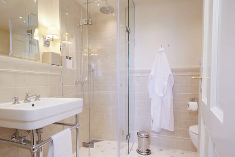 Shower, eco-friendly toiletries, hair dryer, bathrobes