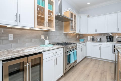 Modern kitchen with sleek appliances and spacious countertops