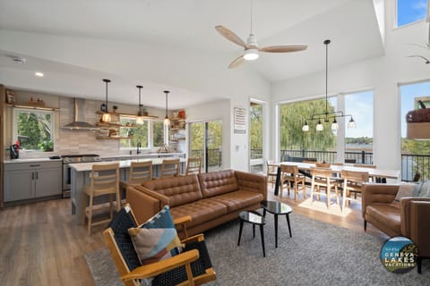 Beautiful open concept view from living room to kitchen and dining room.