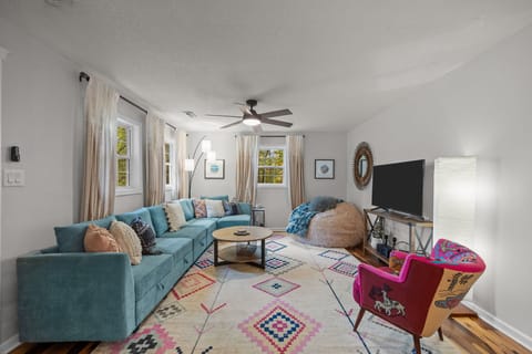 Comfortable furnishings in the living room invite you to this open living space.