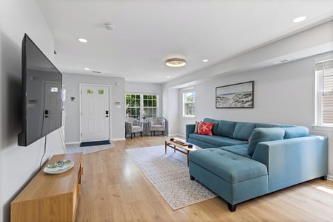 Comfortable sectional couch with pull out queen size bed.