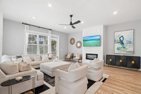 Open Living Room - Balcony Access - Fireplace