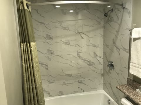 Shower, free toiletries, hair dryer, towels