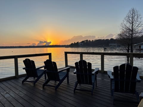 sunset on the property's private dock
